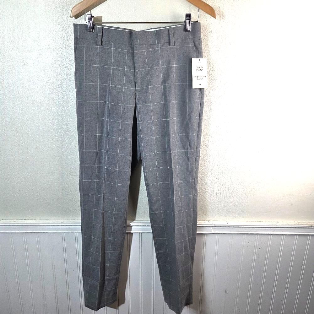 Men's NWT H&M Grey Plaid Slim Fit Stretch Business Work Attire Pants Size 30R